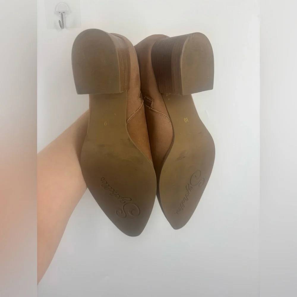 Seychelles Pointed‎ Toe Shearing Razor Peek a Boo Leather Black Booties Taupe 10
